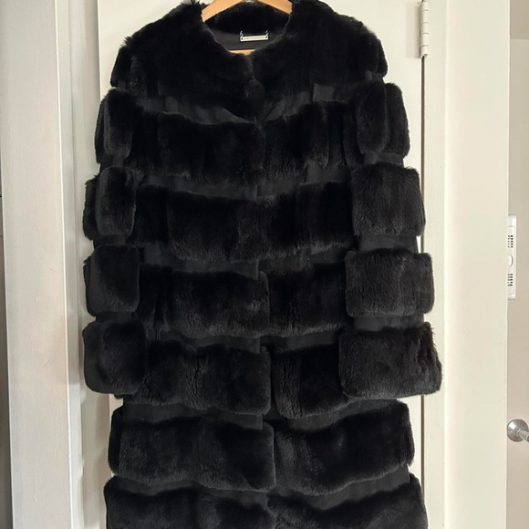 Diane von Furstenberg Funnelia Rex Black Rabbit Fur Coat